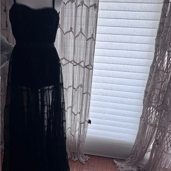 Alice + Olivia Black Pleated Tulle Midi Dress w/ Romper Lining Size 8 NWT $695 - Picture 4 of 11